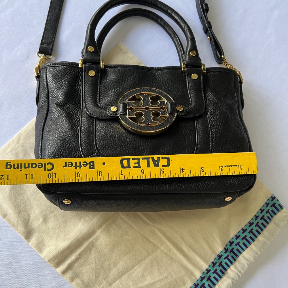 TORY BURCH Amanda Mini Satchel Black Pebbled Leather/Gold Logo Crossbody Bag - Picture 15 of 16
